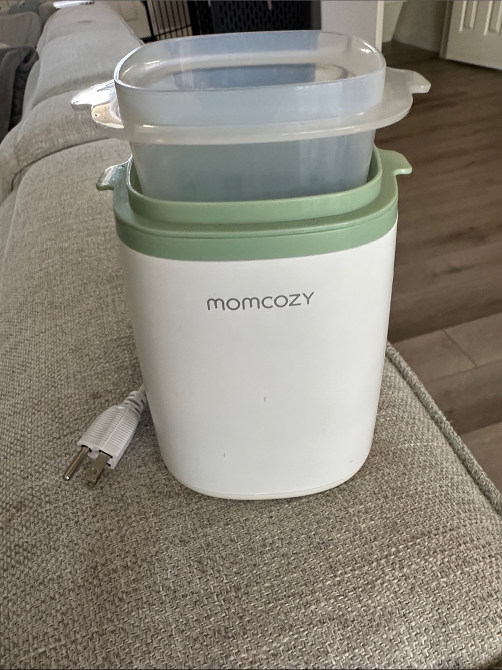 momcozy Baby Bottle Warmer - White with Sage Green Accent